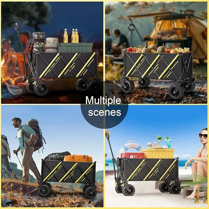 Wagons carts Foldable，Collapsible Wagon Foldable Wagon, Gather Heavy Duty Garden cart, Portable cart，Pets carts，with Large All-Terrain Beach Wheels and Drink Holder for Sports, Shopping, Camping by GreenHaven Gardens