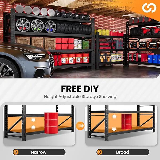 71” W Storage Shelves Heavy Duty, 5000LBS Metal Garage Shelving Units, 4 Tier Storage rack shelf, Steel Industrial Shelving , Adjustable Standing Shelf for Basement/Warehouse 71"W x 24"D x 70"H, Black by GreenHaven Gardens
