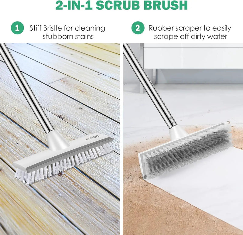 SetSail Floor Scrub Brush with 51-Inch Long Adjustable Handle 2 in 1 Scrape Brush Stiff Bristle Floor Scrubber for Cleaning Shower Bathroom Garage Kitchen Wall Deck Tub Tile,White by GreenHaven Gardens