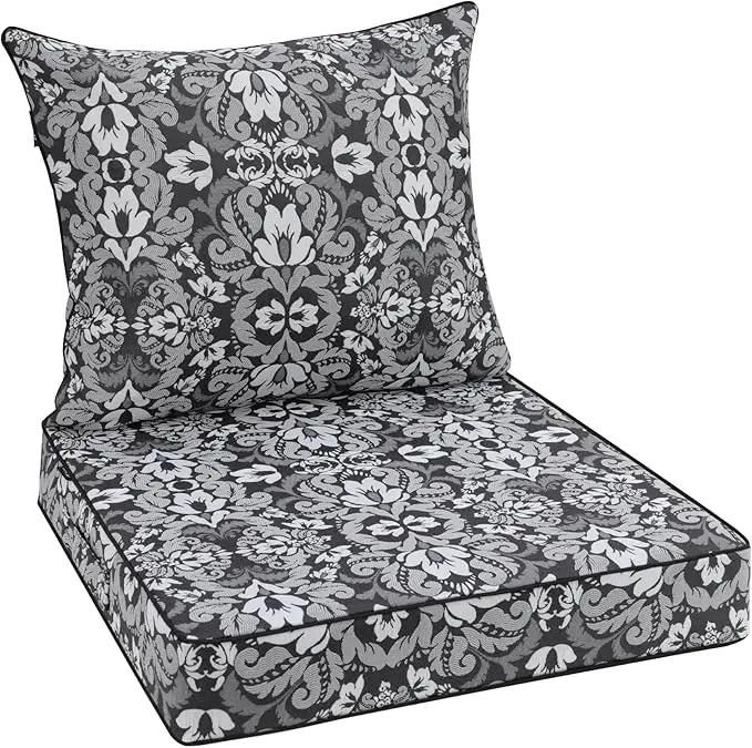 Favoyard Outdoor Seat Cushion 19 x 19 x 3 in Waterproof Pattern Fade Resistant Cover Removable Patio Furniture Cushions Deep Seat & Back Cushion Set with Adjustable Straps for Patio Chair Sofa Couch by GreenHaven Gardens