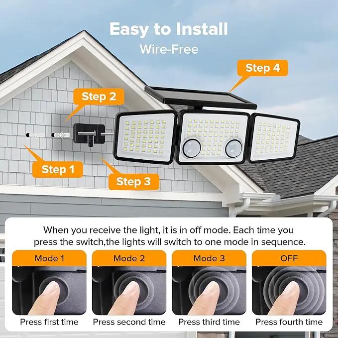 UME Solar Outdoor Lights 3000 Lumen 7000K, 152 LED Super Bright Motion Sensor Outdoor Lights with 2 Sensors, IP65 Waterproof 270 Wide Angle Solar Flood Lights with 3 Modes for Garden - 6 Pack by GreenHaven Gardens