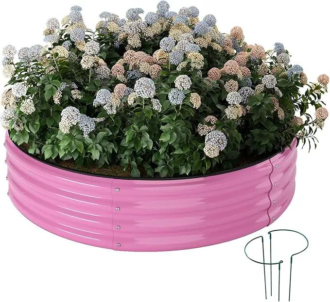 Galvanized Metal Planter Round Raised Garden Bed Kit for Gardening Outdoor，2x2x1ft Grow Garden Box Raised Flower Bed，Round Galvanized Planter Outdoor Metal Fire Pit Ring by GreenHaven Gardens