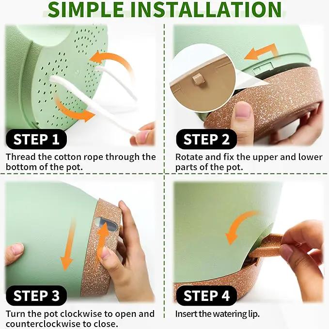 12/10/9/8 inch Self Watering Pots with Visual Water Window, Extra Large Self Watering Plant Pot with Drainage Holes and Saucers, Green Flower Pots for Indoor Plants by GreenHaven Gardens