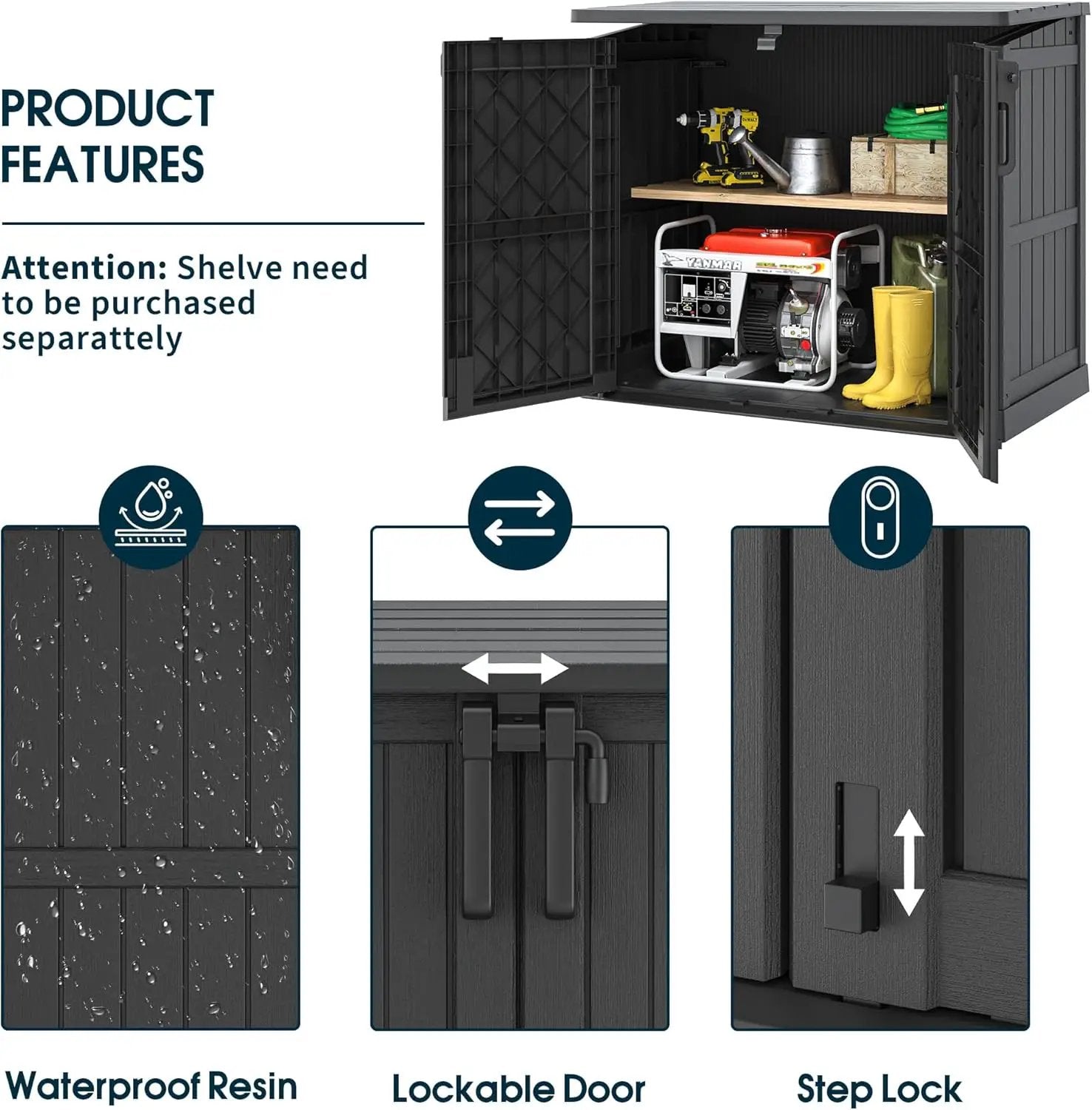 NUNU LAB Outdoor Storage Cabinet 36 Cu.Ft Garden Storage Shed Waterproof Lockable for Garden Hoses, Generator, and Lawn Mower by GreenHaven Gardens