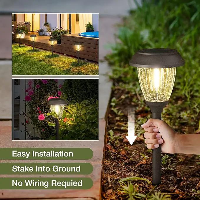 XMCOSY+ Solar Lights Outdoor 10/25 LM LED with 2 Lighting Modes, Solar Garden Lights Glass and Metal, IP65 Waterproof Solar Powered for Yard Pathway Walkway Driveway Patio (6 Pack, Warm White) by GreenHaven Gardens