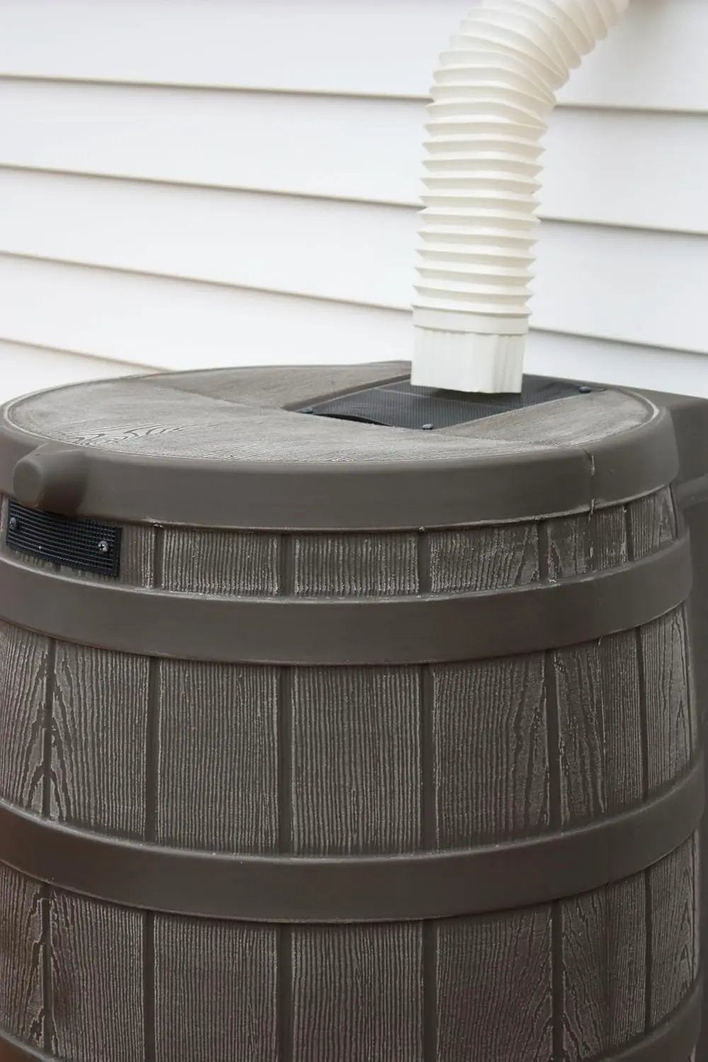 Good Ideas Rain Wizard Water Collection Plastic Barrel, Oak, 50 Gallon - Linkable Flat-Back Faux Wood Rainwater Catcher Storage Drum w/ Robust Metal Spigot & Fine Mesh Screen by GreenHaven Gardens
