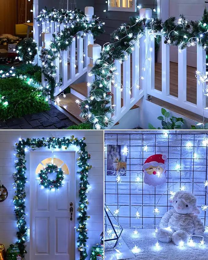 Brightown Solar Christmas Snowflake String Lights, 72FT 200 LED Outdoor Waterproof Fairy Lights with 8 Lighting Modes for Wedding, Party, Tree, Room, Garden, Patio, Yard, Home, Pure White by GreenHaven Gardens