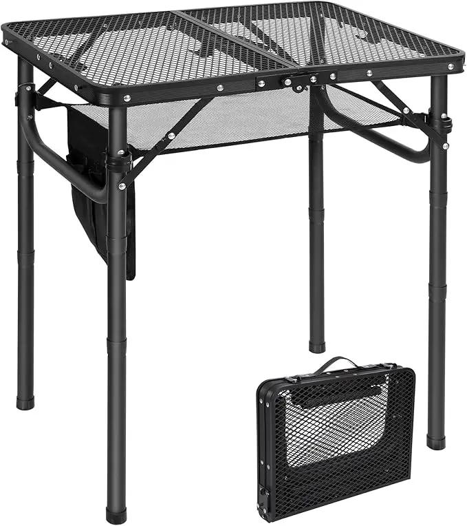 RedSwing Folding Grill Table, Lightweight Height Adjustable Aluminum Table with Mesh Desktop and Mesh Bag for Outdoor Camping Picnic BBQ, Small 2 Feet, Black by GreenHaven Gardens