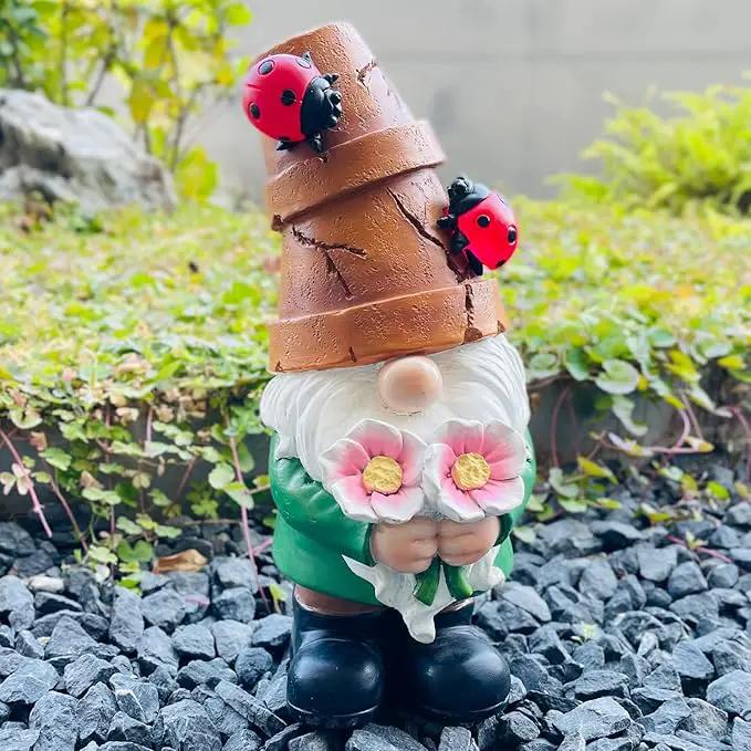 Garden Gnome Statues Outdoor Decor, Solar Gnomes with LED Lighted Flowers, Solar Resin Garden Outdoor Statue Sculpture, for Woman Gift Home and Garden Decor by GreenHaven Gardens