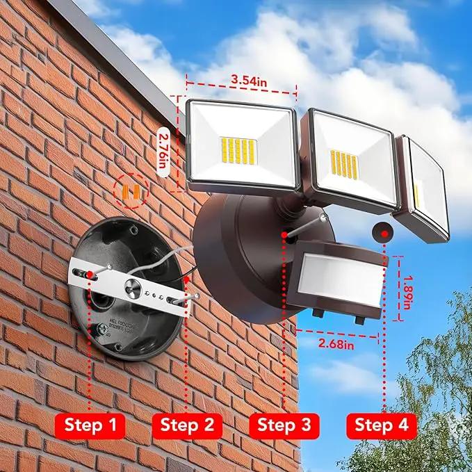 OREiN 4500LM/35W Flood Lights Outdoor, 180°/40FT Motion Sensor Outdoor Lights Dusk to Dawn Security Lights IP65 Waterproof 3 Modes for Outside 4500SQ.FT Front Door, Garage, Bronze (Hardwired) by GreenHaven Gardens