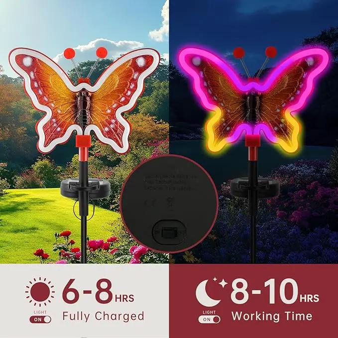 Solar Garden Butterfly Lights, Garden Outdoor Lights Decor, Butterfly Solar neon Light,led Butterfly Lights,Yard Patio Pathway Decoration(Red, 2pack) by GreenHaven Gardens