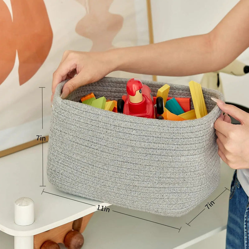Small Cotton Rope Basket – Storage Bin for Organizing (10.6" x 6.7" x 6.7"), Bathroom Storage Basket for Shelf, Counter & Closet（Grey） by GreenHaven Gardens