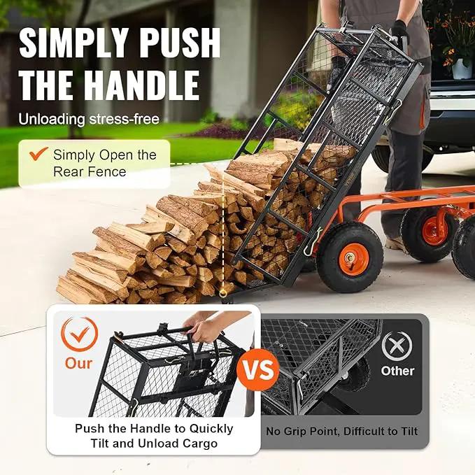 VEVOR 880lbs Steel Garden Dump Cart Utility Wagon, Heavy Duty Yard Dump Wagon Cart with Removable Sides, Pullable Handle, Utility Liner, 10in All Terrain Wheels by GreenHaven Gardens
