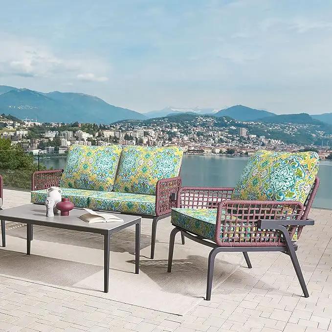 LVTXIII Outdoor Deep Seat Cushion Patio Seat and Back Cushion Set Seasonal Chair Cushion for Dining Arm Chairs, Wicker Chairs and Garden Furniture Decoration, 24"x24"x4", Damask Green by GreenHaven Gardens