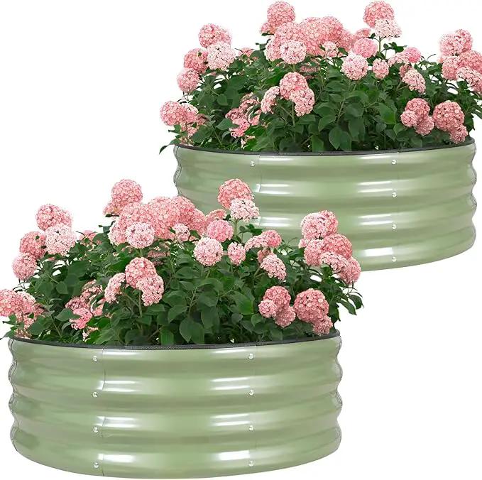 Galvanized Round Raised Garden Bed Outdoor-2Pack Raised Beds for Gardening| Metal Planter Box 3x3x1FT, Green by GreenHaven Gardens