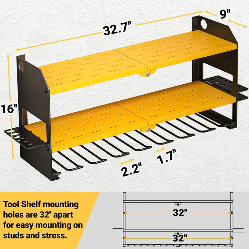 YYR Power Tool Organizer Wall Mount, Cordless Drill and Battery Holder, Electric Tools Hanger Storage Rack with Charging Station, Garage Organization Floating Shelf - Made of Heavy Duty Metal, Yellow by GreenHaven Gardens