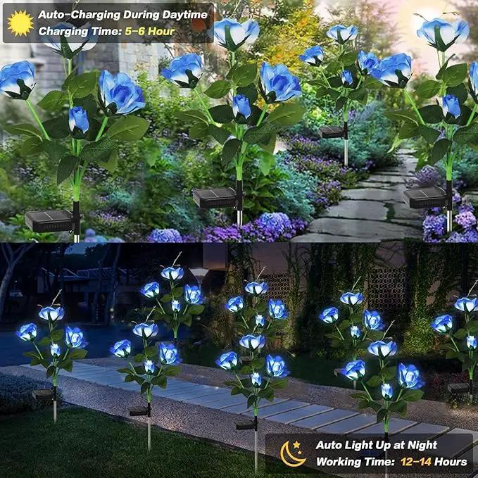 Solar Garden Lights Outdoor, 4 Pack Solar Flower Lights Outdoor Waterproof with 16 Rose, 2 Modes Realistic Rose Flower for Yard, Pathway, Garden Decor & Gardening Gift by GreenHaven Gardens