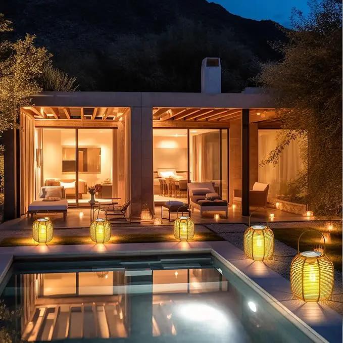 HPC Decor 2 PK Solar Lanterns-Outdoor Solar Lanterns Waterproof, Rattan Solar Lights, Hanging Solar Lanterns Outdoor,Solar Lamp Lights,Decoration Lights for Garden,Patio,Porch,Trees,Pathway,Outside. by GreenHaven Gardens