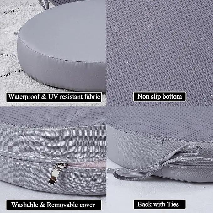 15 x 15 Inch Round Cushions for Outdoor Furniture Non-Slip Waterproof Patio Bistro Chair Cushion with Ties Bar Stool Seat Cushion for Kitchen Chairs Set of 2, Light Gray by GreenHaven Gardens