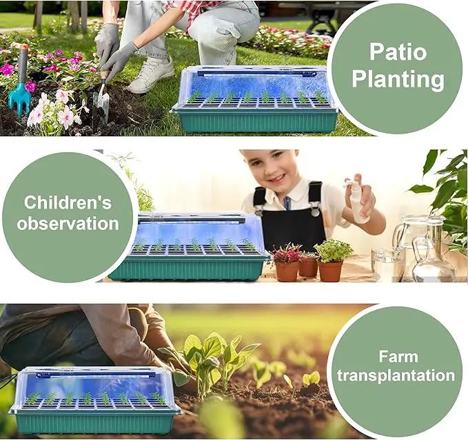 2 Packs Starter Tray with Grow Light, 80 Cells Seed Starter Kits with Humidity Dome and Base Plant Germination Seedling Starter Kit with Smart Timer for Indoor Greenhouse Wheatgrass Hydroponic by GreenHaven Gardens