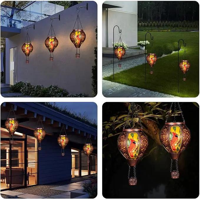 Hot Air Balloon Solar Lantern Outdoor - Flame Hanging Solar Light Waterproof Lanterns for Patio Garden Yard Farmhouse Decor, Great Gift(Cardinal 2) by GreenHaven Gardens
