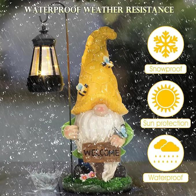 12.6'' Solar Garden Gnomes Outdoor Statues with Lantern, Welcome Gnome Garden Outdoor Decor Gift Waterproof Decoration for Patio, Balcony, Yard Ornament - Unique Housewarming Gifts by GreenHaven Gardens