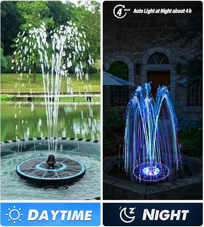 Solar Fountain Glass Panel with 2200 mah Battery, 3.5W Floating Solar Water Fountain with 4 Fixed Rods, Solar Fountain Pump for Bird Bath, Garden, Pond, Pool, Outdoor-Colorful Lights by GreenHaven Gardens
