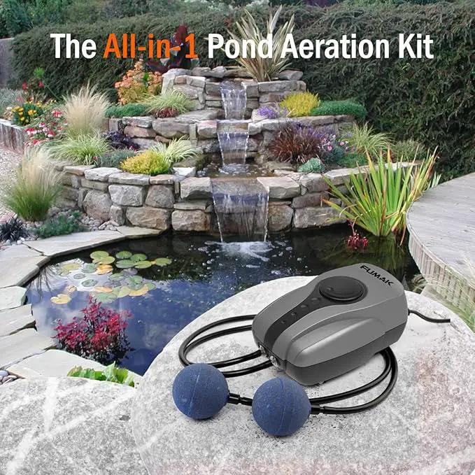 Pond Air Pump Pond Aerators for Outdoor Ponds up to 2000 Gallons, Flow Adjustable Pond Aerator Pump All-in-One Pond Aeration Kit with Airline Tubing Air Stones Check Valves by GreenHaven Gardens