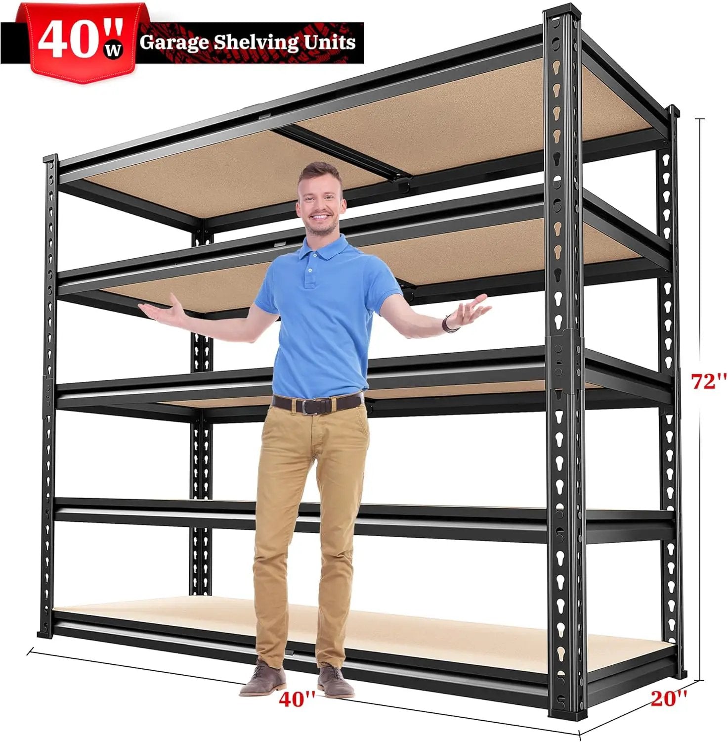 REIBII 2500LBS Garage Shelving 72''H Storage Shelves 40" W Metal Shelving 5 Tier Metal Shelves Adjustable Pantry Shelf for Closet Pantry Basement Kitchen Warehouse 72" H x 40" W x 20" D by GreenHaven Gardens