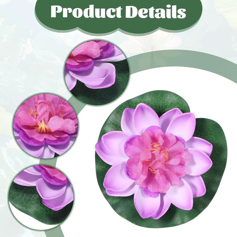 2PCS 10CM/3.94Inch Birdbath Fountain Accessory, Artificial Floating Foam Lotus Flower with Water Lily Pad, Artificial Lotus Flowers Decor, Lotuss Leaf Flower Floating Garden Pond Decor, Pool Decoratio by GreenHaven Gardens