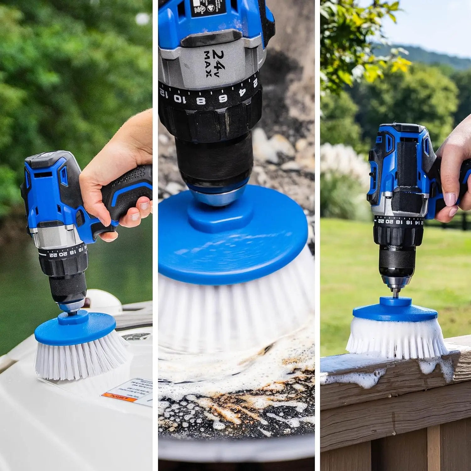 Drill-Powered Cleaning Brushes - 2-Brush Drill Accessory Combo Kit by GreenHaven Gardens