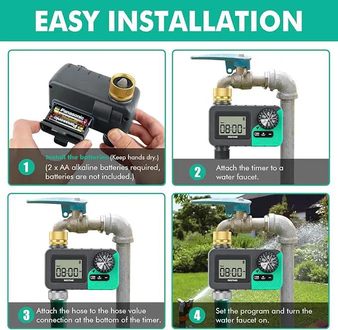 RESTMO Sprinkler Timer with Brass Inlet, Water Timer for Garden Hose, Rain Delay/Manual/Automatic for Outdoor Faucet, Drip Irrigation and Lawn Watering System by GreenHaven Gardens