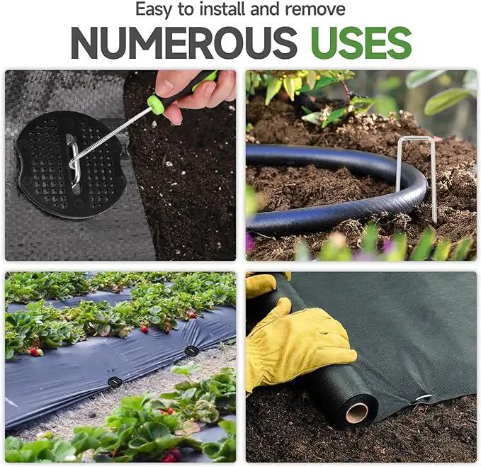 Landscape Staples Set,6 Inch 11 Gauge 50pcs Galvanized Garden Stakes + 50pcs Gaskets + 1Pick Hook,U-Shaped Tent Stakes Landscaping Fabric SOD Pins for Weed Fabric Barrier,Groud Cover,Fence by GreenHaven Gardens