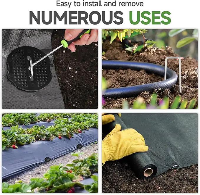 Landscape Staples Set,6 Inch 11 Gauge 20pcs Galvanized Garden Stakes + 20pcs Gaskets + 1Pick Hook,U-Shaped Tent Stakes Landscaping Fabric SOD Pins for Weed Fabric Barrier,Groud Cover,Fence by GreenHaven Gardens