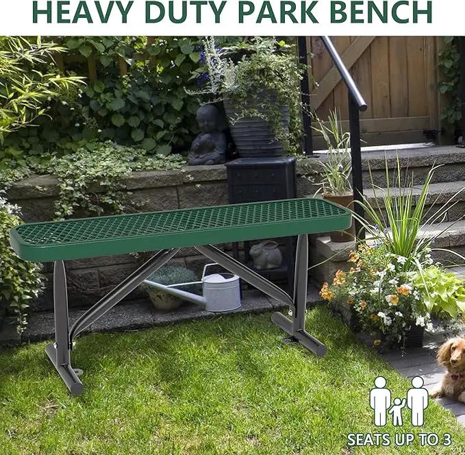 48" L Outdoor Steel Flat Bench, Heavy Duty Metal Park Bench for Outside, Expanded Metal, Commercial Benches Mesh Bench for Shopping Mall, Store, Lawn, Park, Patio, Deck, Garden (Green, 4FT) by GreenHaven Gardens