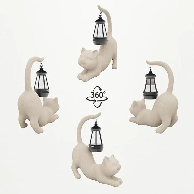Solar Cat Garden Statue 10 Inch Porch Patio Decor for Outside Yard Decoration Outdoor Unique Housewarming Gardening Birthday Gifts for Cat Lovers Women Grandma by GreenHaven Gardens