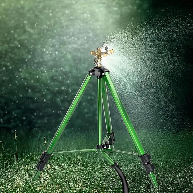 Impact Sprinkler on Tripod Base, Heavy Duty Adjustable Zinc Sprinkler Head for Lawn Yard Garden, 360 Degree Large Area Irrigation, 3/4" Connector Extension Legs Flip Locks by GreenHaven Gardens