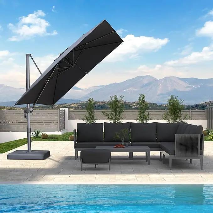 PURPLE LEAF 9 FT Cantilever Patio Umbrella Outdoor Aluminum Offset Square Umbrella with 3 Years Fade Resistance Recycled Fabric and 360-degree Rotation for Deck Pool Garden, Graphite Grey by GreenHaven Gardens
