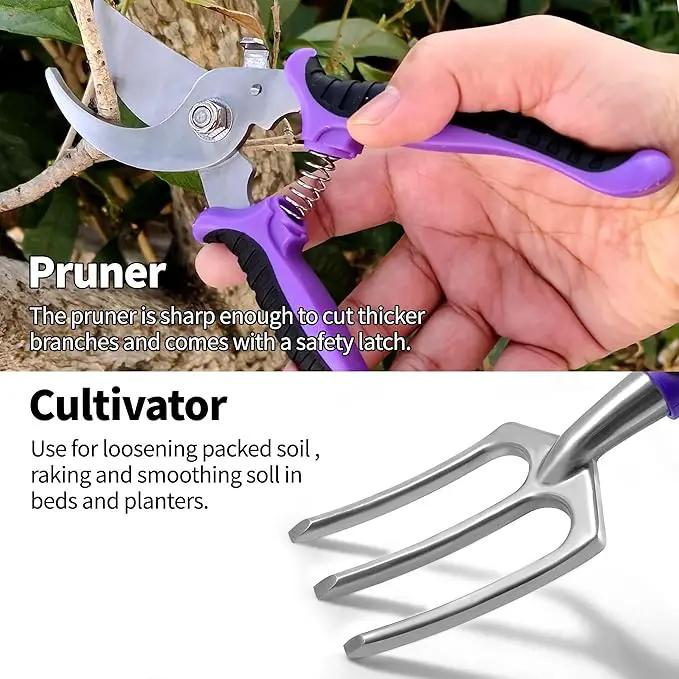 41-Piece Premium Gardening Tool Set, Stainless Steel Heavy Duty Gardening Tool Kit, with Non-Slip Rubber Grip, Storage Tote Bag, Outdoor Hand Tools, Ideal Gardening Gifts for All (Purple Floral) by GreenHaven Gardens