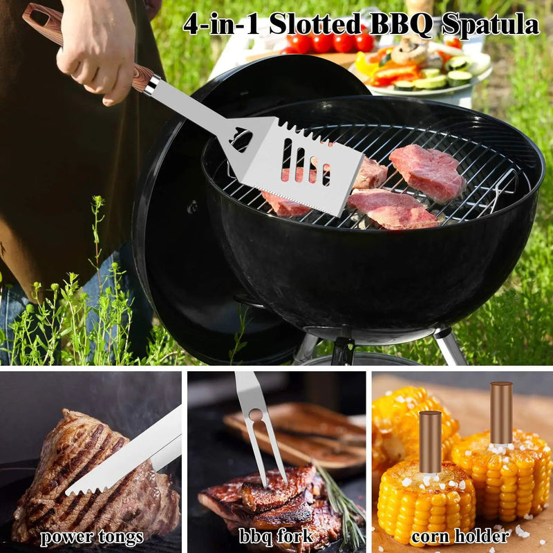 ROMANTICIST 27pcs Heavy Duty Grilling Gifts for Men Dad Fathers Day, Extra Thick BBQ Accessories Tools Set, Stainless Steel Grill Utensils Kit with Meat Claws, Carrying Bag for Outdoor Camping Brown by GreenHaven Gardens
