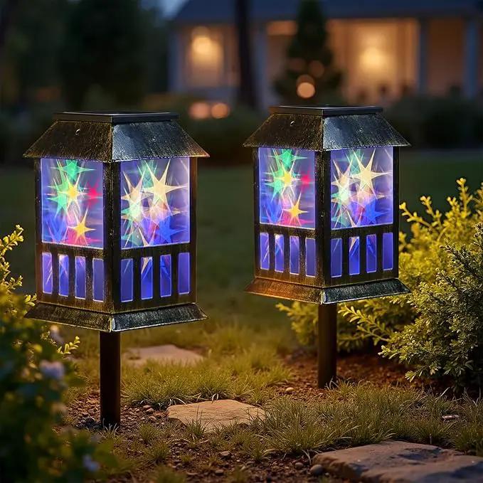 Solar Lanterns Outdoor Waterproof, Pathway Lights Hanging Lights with 3D Lighting Effects, Solar & USB C Charging, Metal Garden Decor Lights for Landscape Yard Patio Lawn Driveway, RGB Light 1 Pack by GreenHaven Gardens