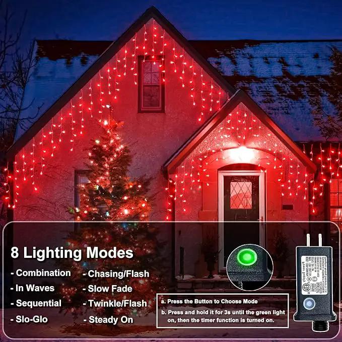Christmas Icicle Lights Outdoor, 66Ft 640 LED Icicle Lights for Outside with 8 Modes Timers, Waterproof Plug in String Light for House Yard Eave Patio Wedding Party Holiday Decorations, Red by GreenHaven Gardens