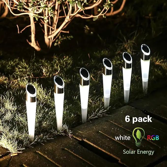 pearlstar Solar Lights Outdoor Garden Pathway Lights LED White&Color Changing Lights Landscape Lighting Waterproof for Path Lawn Patio Yard Walkway Driveway,4 LED Bulbs& 2 Lights Effect (6pack) by GreenHaven Gardens
