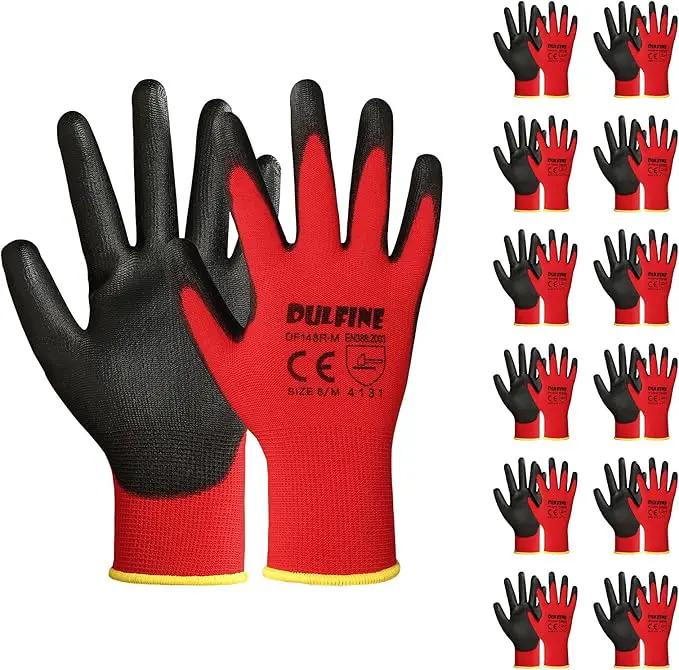 DULFINE Safety Work Gloves PU Coated-12 Pairs,Red Seamless Knit Glove with Polyurethane Coated Smooth Grip on Palm & Fingers, for Men and Women, Ideal for General Duty Work (Medium) by GreenHaven Gardens