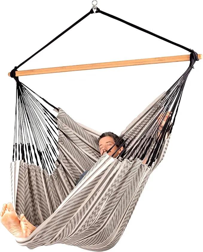 La Siesta® - XL King Habana Cotton Hanging Hammock Chair, Indoor Outdoor Hammock Swing Chair, Boho Hanging Chair Bedroom Patio, Max 355 Lbs, Zebra by GreenHaven Gardens