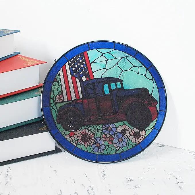 Patriotic Sun Catchers Us Flag - Originally Designed 4th of July Decorations Gifts for Veteran Stained Glass Window Hanging | Patriotic Suncatcher for Men by GreenHaven Gardens