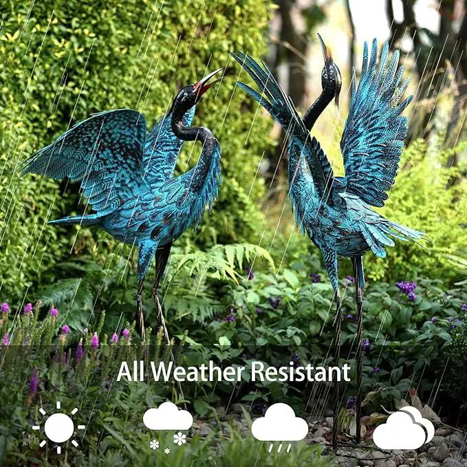 Natelf Garden Crane Sculptures & Statues, Blue Heron Decor Outdoor Large Bird Yard Art, Standing Metal Herons Lawn Ornaments for Home Patio Porch Backyard Decorations(Set of 2) by GreenHaven Gardens