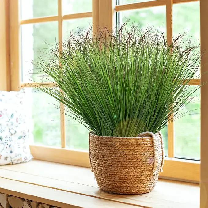 12Pcs Artificial Grass Plants, Faux Shrubs Wheat Grass, Artificial Tall Grass Fake Plants for Outdoor Decor,Artificial Greenery Stems Weed for Room Indoor Home Decor（Green Red Tail） by GreenHaven Gardens