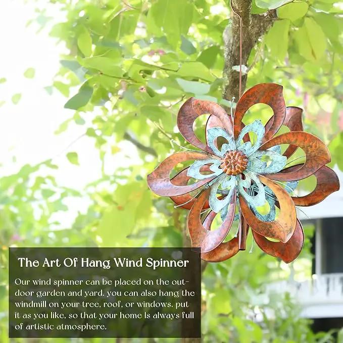 Garden Wind Spinner,Flower Wind Spinner,Outdoor Metal Wind Sculpture & Spinner Large 23 inch Dia 84 inch Height Kinetic Windmill for Garden Yard by GreenHaven Gardens