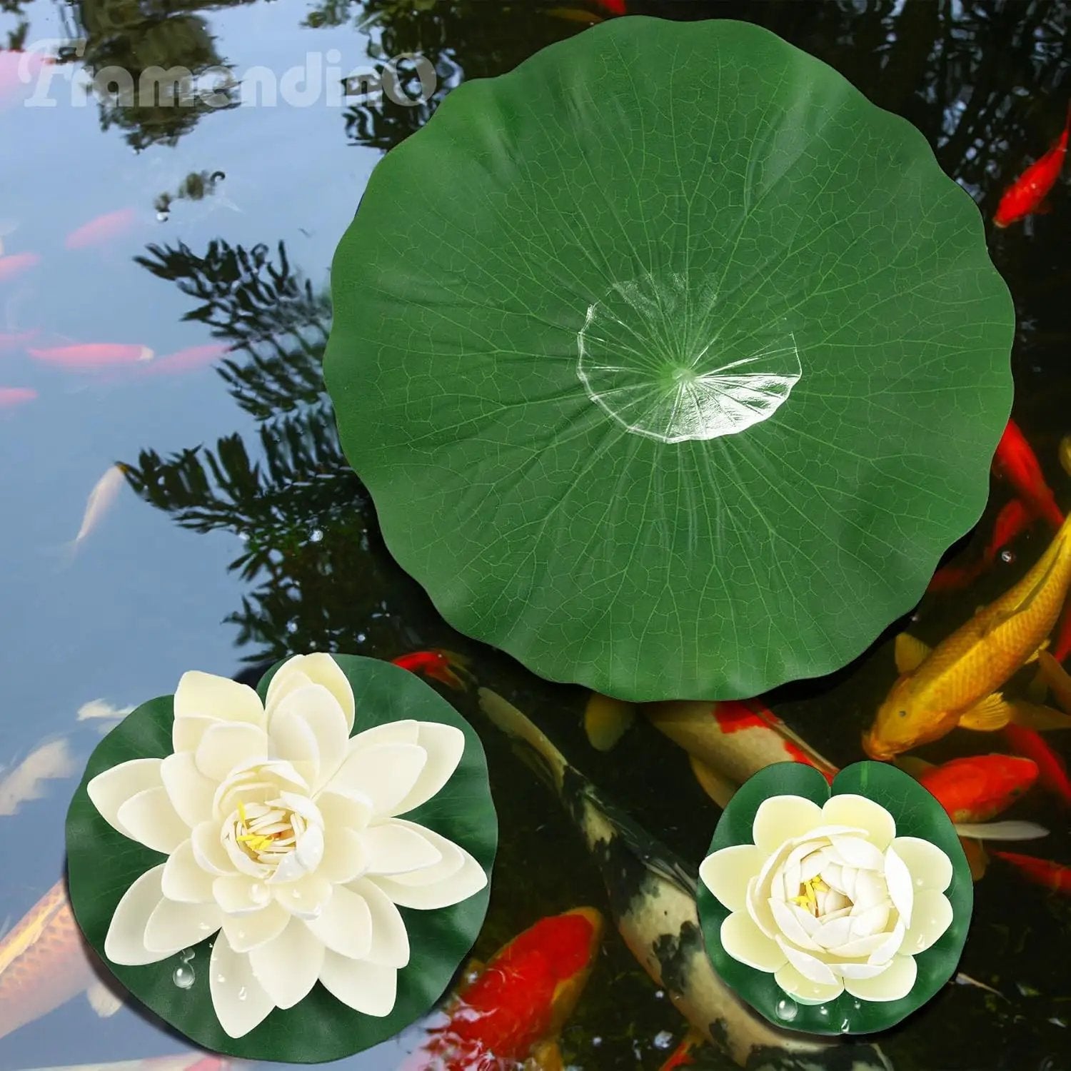 Framendino, 9 Pack Artificial Floating Foam Lotus Flower Decor Realistic Water Lily Pads Ornaments for Ponds Decoration by GreenHaven Gardens